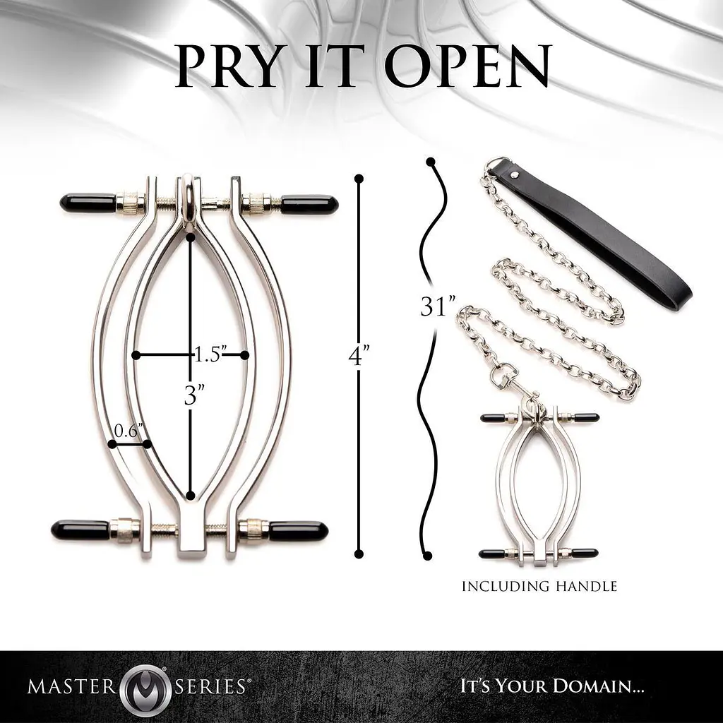 Зажим для половых губ с поводком Master Series Pussy Tugger Adjustable Vagina Clamp with Chain - фото 5
