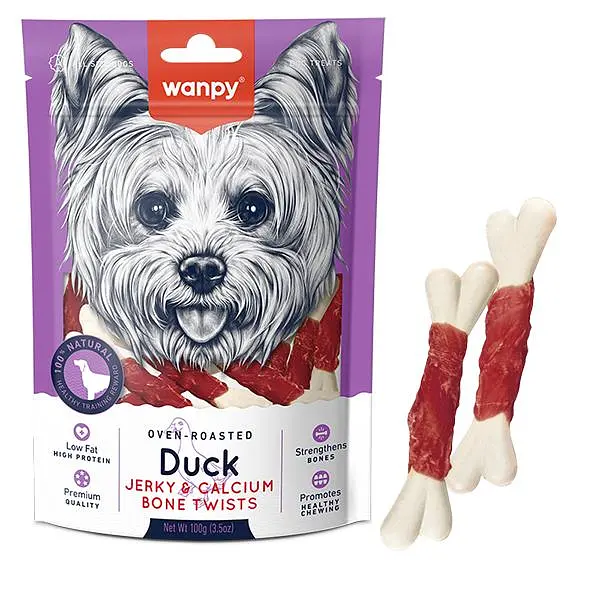 Wanpy Duck Jerky & Calcium Bone Twists ВАНПИІ КІСТКА З В’ЯЛЕНОЮ КАЧКОЮ ТА КАЛЬЦІЄМ ласощі для собак, 100 г