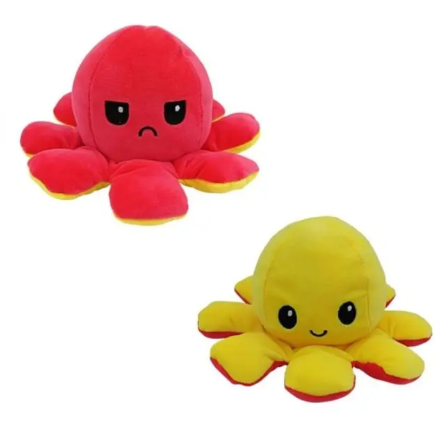 М'яка іграшка Восьминіг перевертень двосторонній веселий сумний Mood Octopus 16 см UKC червоний/жовтий