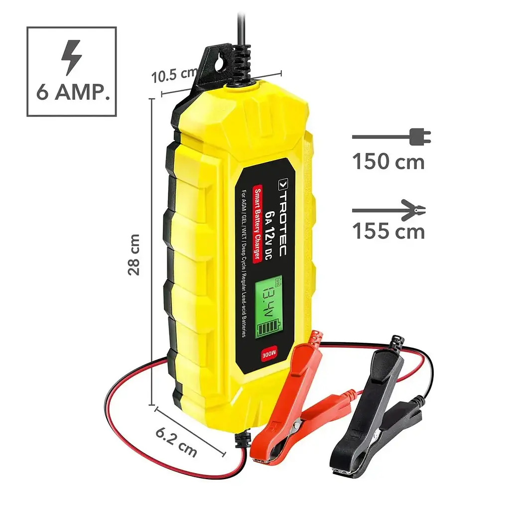 Портативное зарядное устройство для автомобильного аккумулятора Trotec PBCS 6A, 12V, 4-150Ah - фото 2