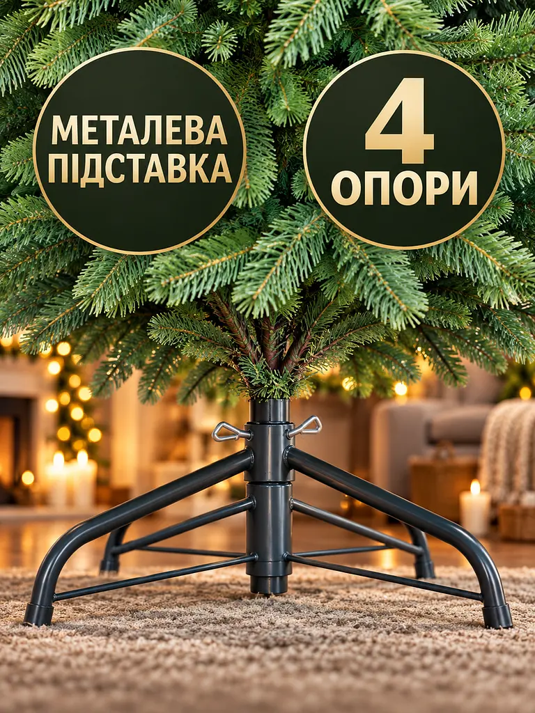 Лита штучна ялинка РЗ21 Кришталь 210 см з густою хвоєю на металевій підставці, зелена (49676492) - фото 5