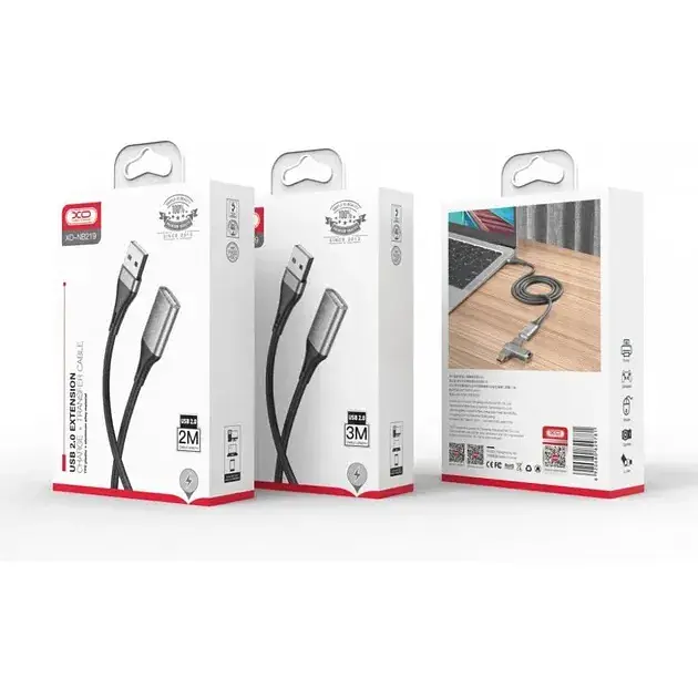 Кабель XO NB219 USB A - USB A 2.0 3 м чорний  - фото 3