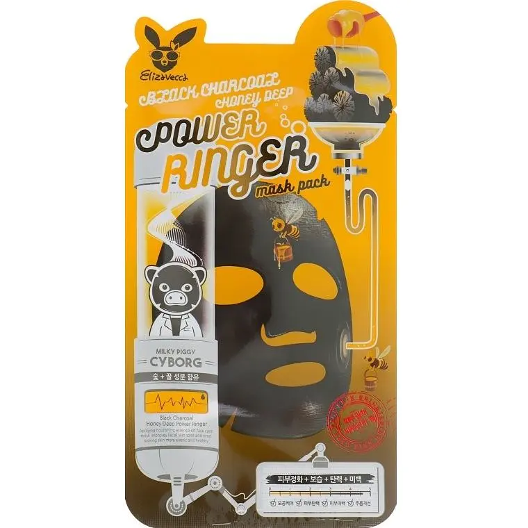 Очищувальна живильна маска з деревним вугіллям і медом 23 мл Elizavecca Black Charcoal Honey Deep Power Ringer Mask Pack - фото 2