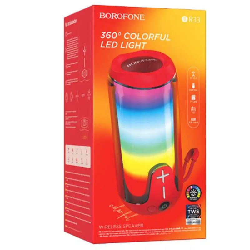 Bluetooth Колонка Borofone BR33 Pulse color sports Red - фото 3