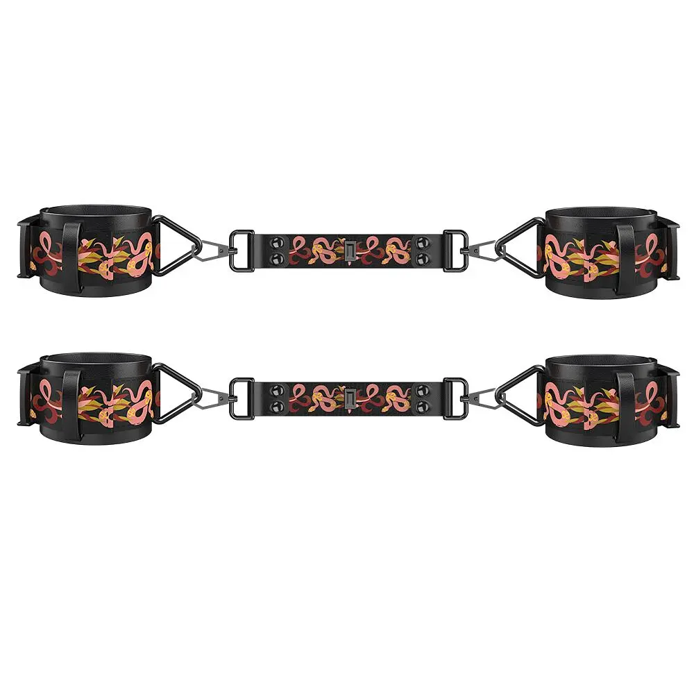 БДСМ-набір LOCKINK The Flowering Serpent Bondage Set, чорний, з малюнком у вигляді змій, 12 предметів - фото 3