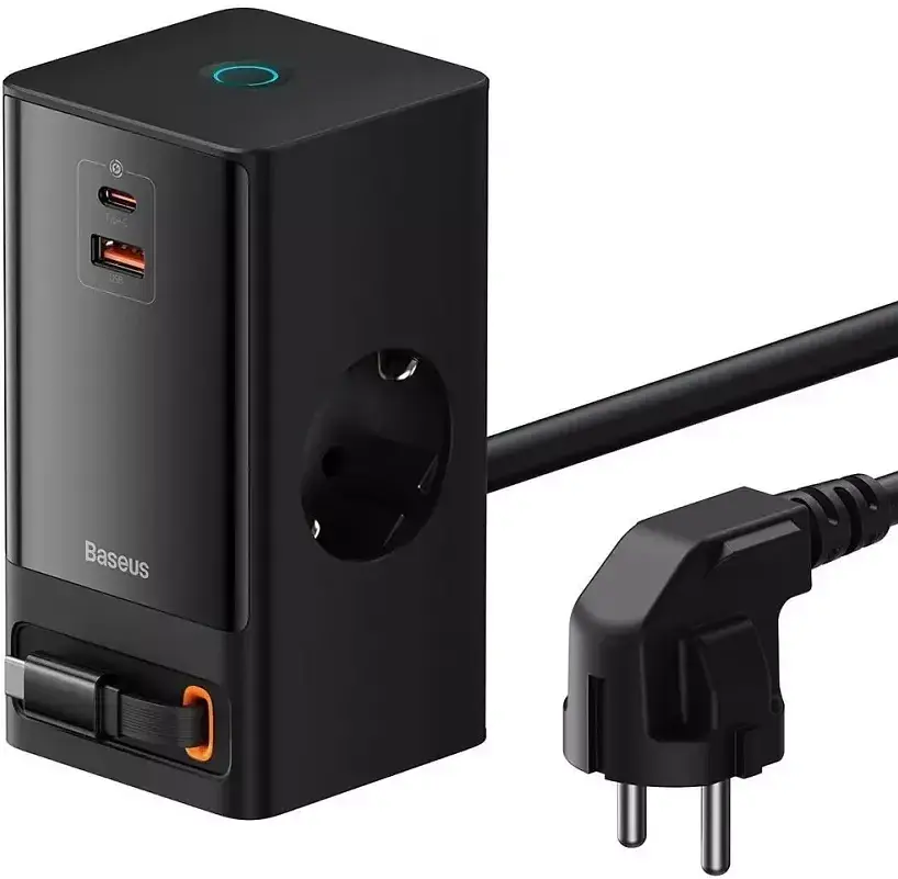 МЗП Baseus Power Combo Digital Power Strip 2AC+USB+Type-C+Retractable-C 65W with 1.5m Power Cord PSLR000301 Black - фото 3