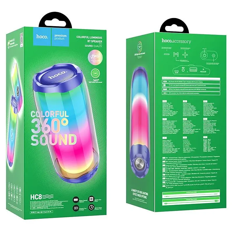 Портативная Bluetooth-колонка Hoco HC8 Pulsating colorful luminous wireless speaker Синий - фото 2