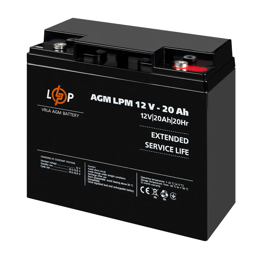 Акумулятор AGM LPM 12V-20 Ah під болт М5 - фото 4