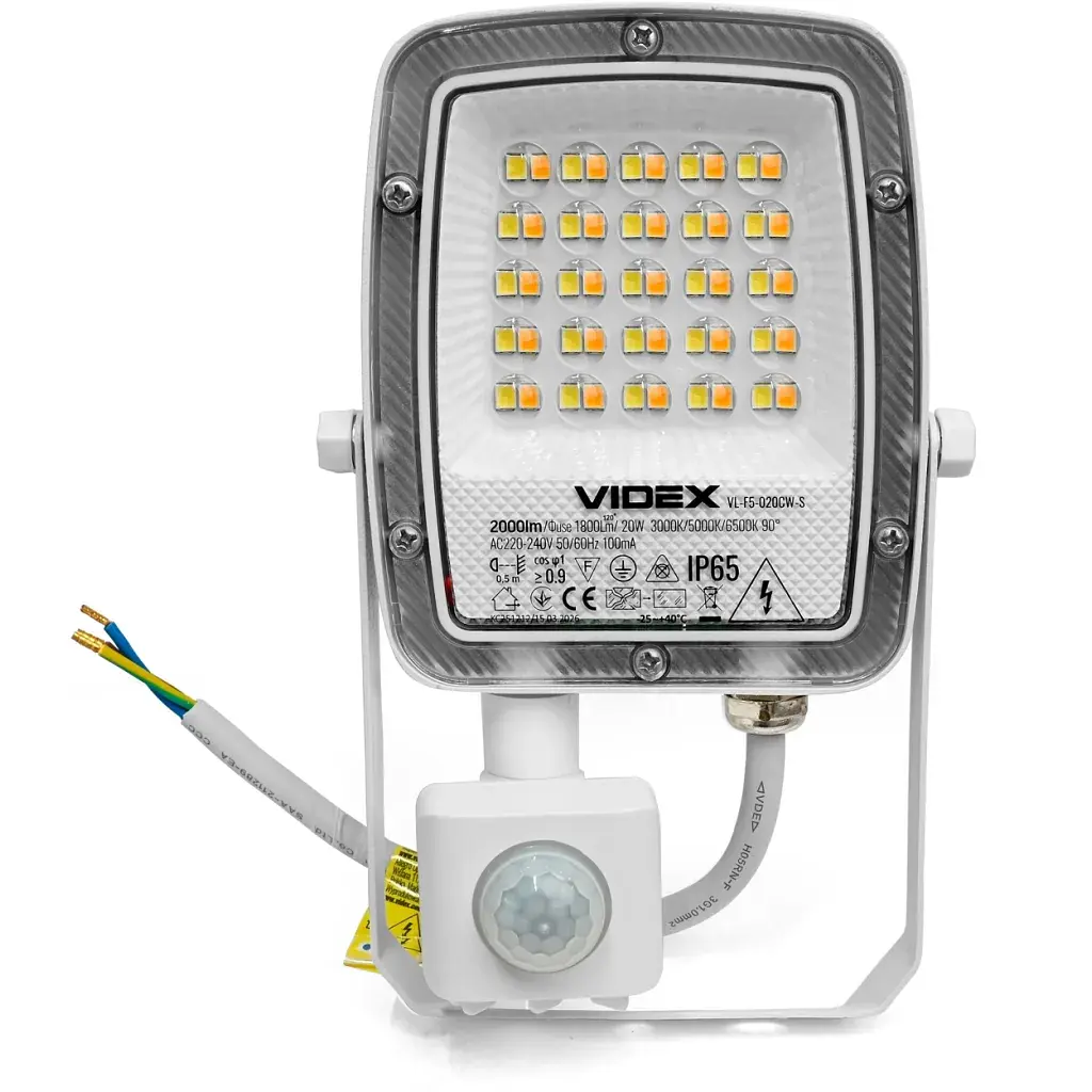 Прожектор Videx F5 20W 3000-5000-6500K з датчиком руху 230V White (VL-F5-020CW-S) - фото 2