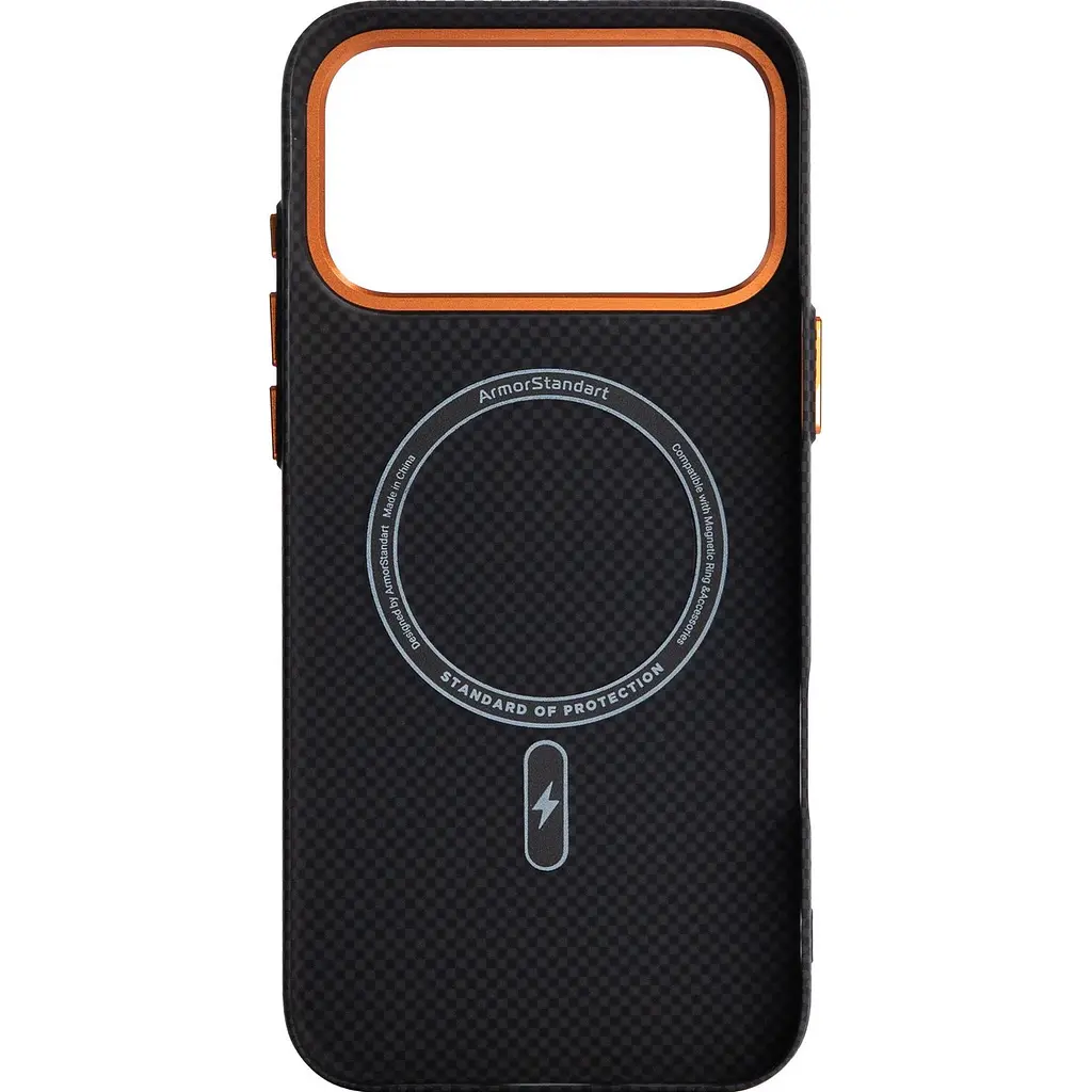 Чохол ArmorStandart LikeCarbon2 SE MagCase для Apple iPhone 17 Pro Max Kevlar Black Orange (ARM89165) [156304] - фото 2