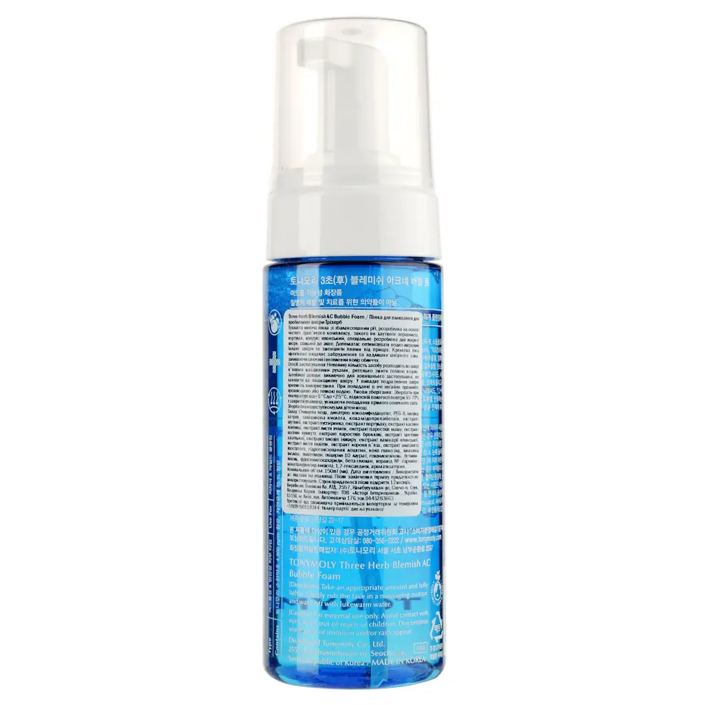Пінка для вмивання для проблемної шкіри Tony Moly Three-herb Blemish AC Bubble Foam 150 мл - фото 2