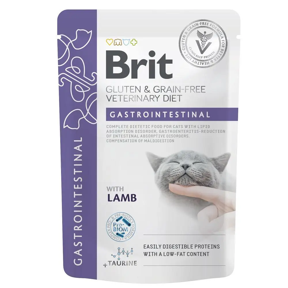 Вологий корм Brit GF VetDiet Gastrointestinal для кішок з ягнятком пауч 85 г (aрт.101114/566686)