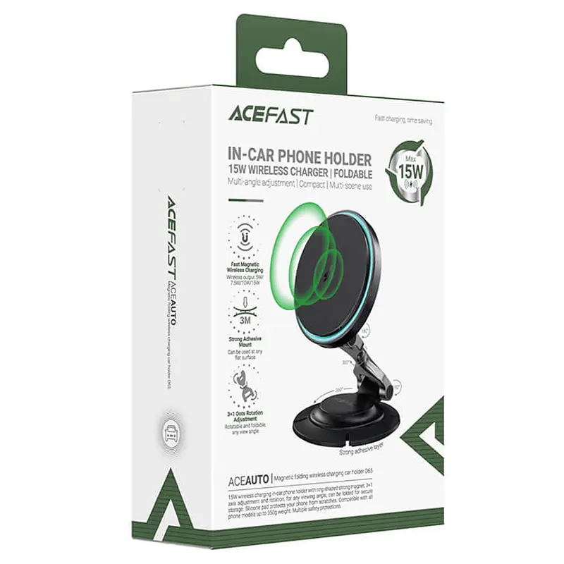 Автотримач з Бездротовий зарядний пристрій Acefast D65 Magnetic Wireless Charging 15W Black - фото 5