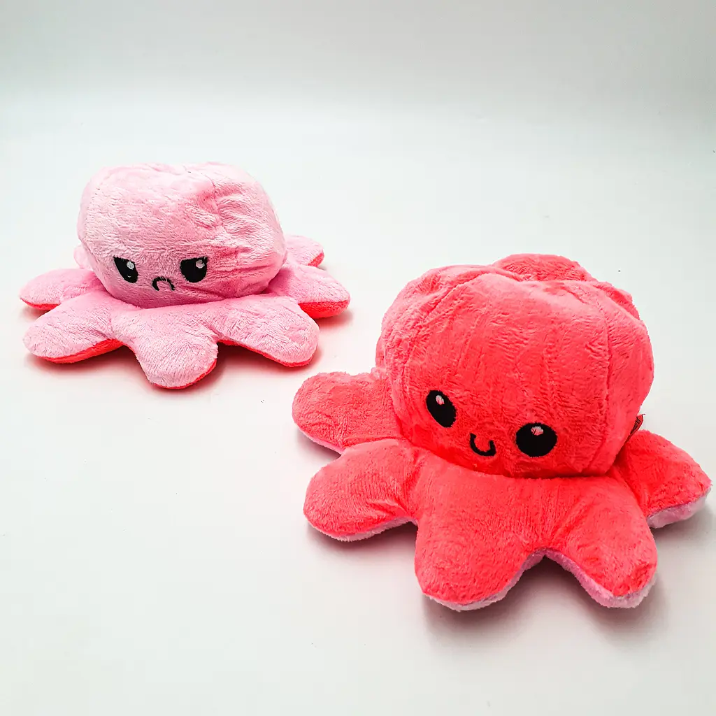 М'яка іграшка Восьминіг перевертень двосторонній веселий сумний Mood Octopus 16 см UKC рожевий/кораловий