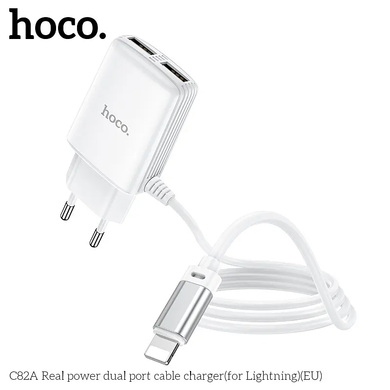 Адаптер зарядний HOCO Lightning cable Real power C82A білий - фото 6