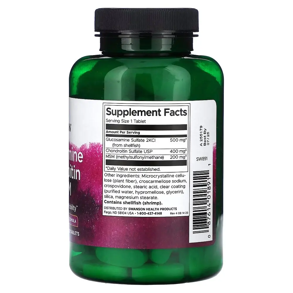 Хондропротектор Swanson Glucosamine, Chondroitin & MSM (1 per day) Highest Strength, 120 таблеток - фото 2