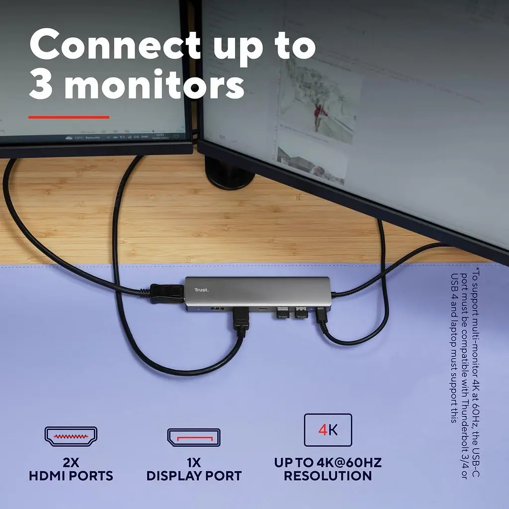 USB-Хаб Trust Dalyx 7in1 USB-C 2xUSB-А 3.2/2xUSB-С/2xHDMI/Display Port, Алюміній, 0.16м, Сірий (25661_TRUST) - фото 10