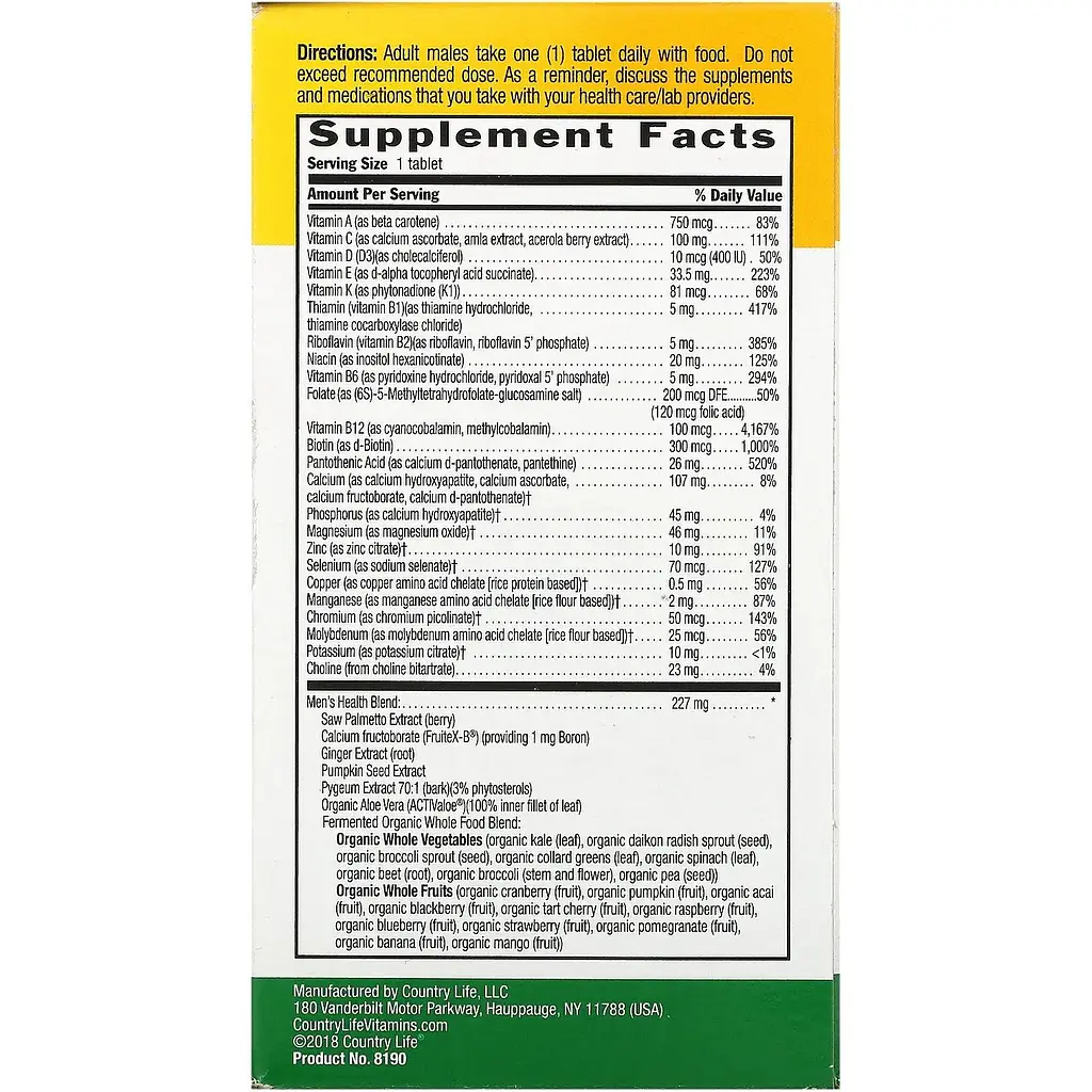 Мультивітаміни для чоловіків Country Life Core Daily 1 60 пігулок - фото 3