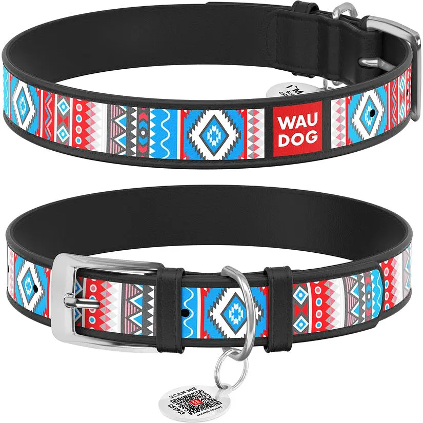 Нашийник для собак Waudog Design Етно, шкіряний, з QR паспортом, 21-29х1,2 см, чорний - фото 3