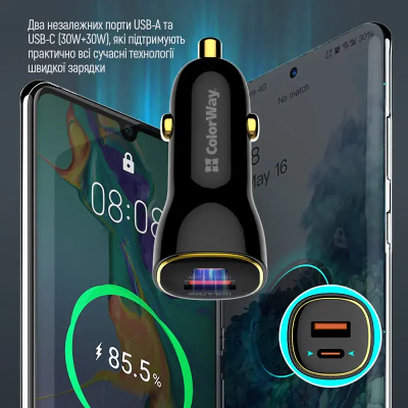 Зарядний пристрій ColorWay PowerDelivery PPS USB (USB-A + USB-C) (60W) Black (CW-CHA046PD-BK) - фото 10
