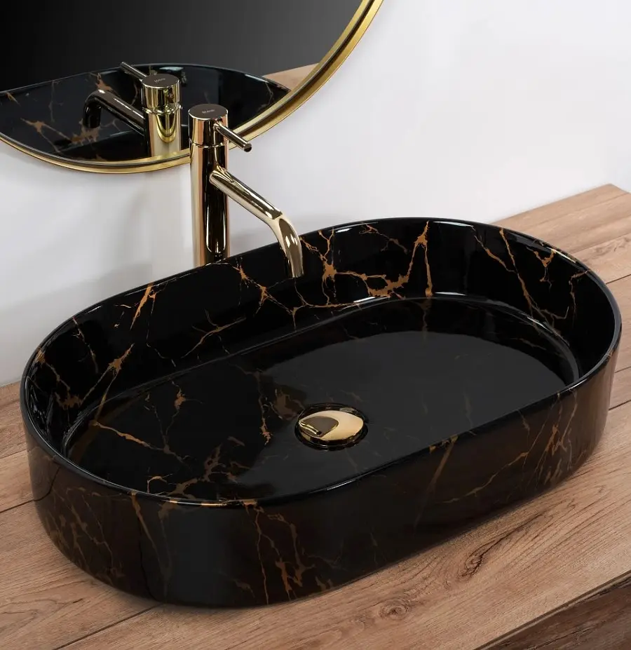 Умивальник Rea Nadia 61x38,5 black marble shiny (REA-U0539), Глянцева - фото 2