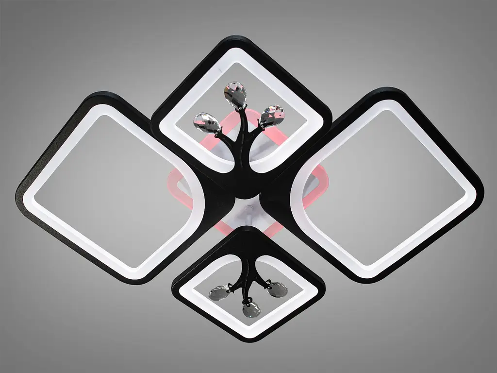 Люстра стельова LED Diasha 8157/2+2BK, 100W, 3200K-6000K, чорний метал, сучасний стиль, з диммером, акрилові плафони - фото 3
