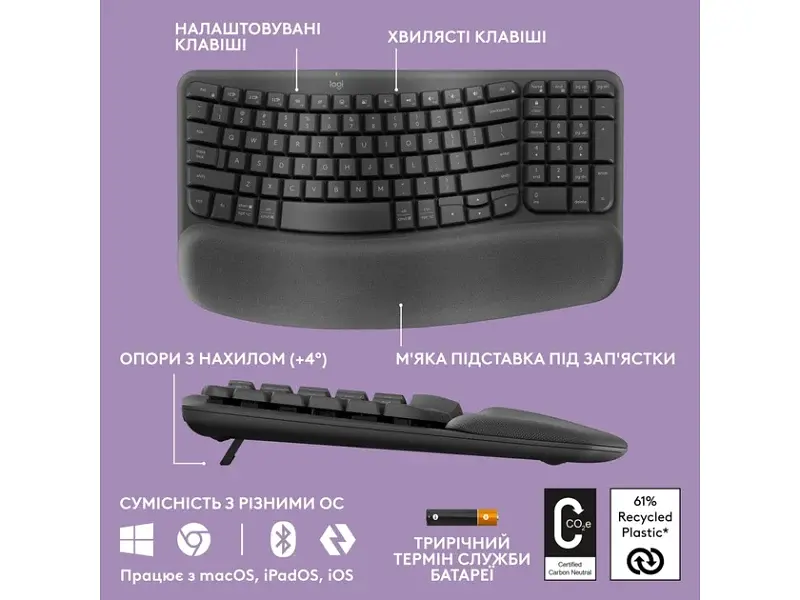 Клавіатура Logitech Wave Keys Bluetooth/Wireless Black (920-012304) - фото 4