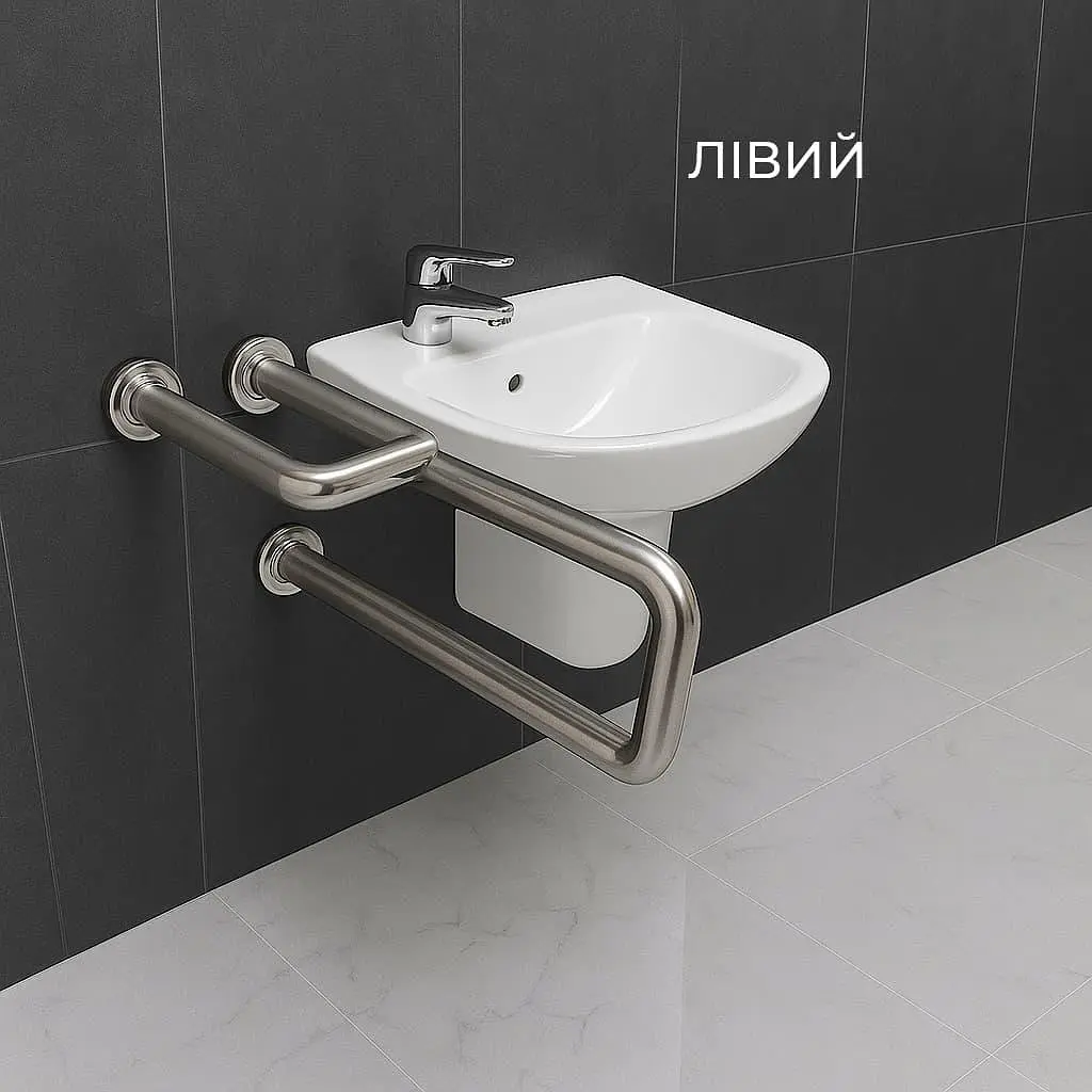 Поручень для людей з інвалідністю (МГН) настінний INVO для раковини бічний із нержавіючої сталі - фото 4