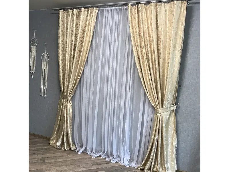 Жакардові штори "пісок" бежевого кольору на тасьмі 2шт. 150х270 ALBO pbe0052486 - фото 5