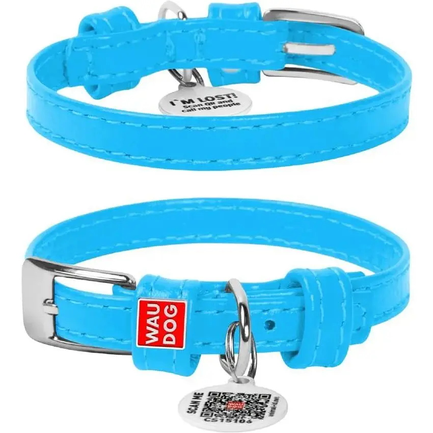Нашийник для собак Waudog Glamour шкіряний з QR паспортом, без прикрас, XS, Ш 9 мм, Дов 18-21 см (4820152560551) - фото 1