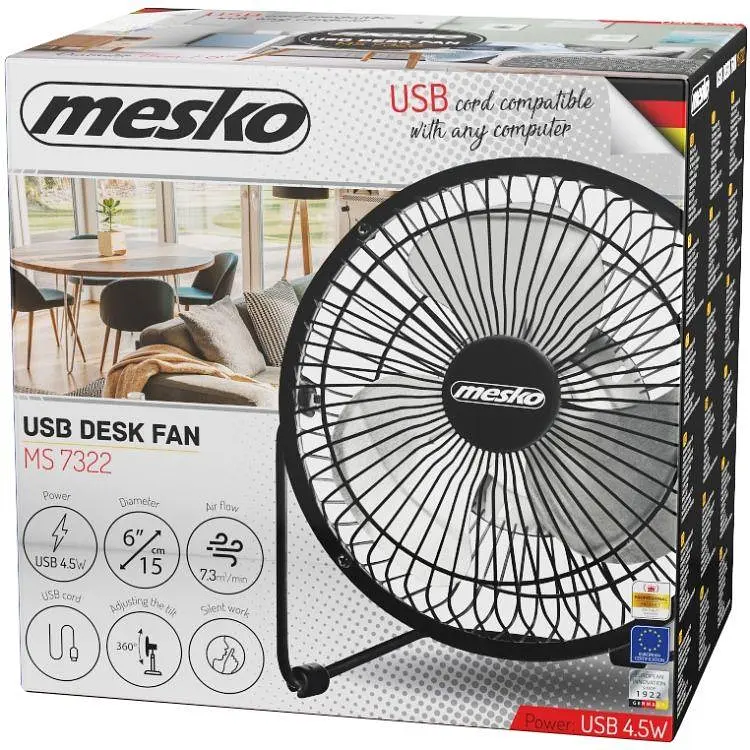 Вентилятор Mesko MS 7322 настільний/ USB/ 4,5Вт/ D=15см/ чорний (MS7322) - фото 3