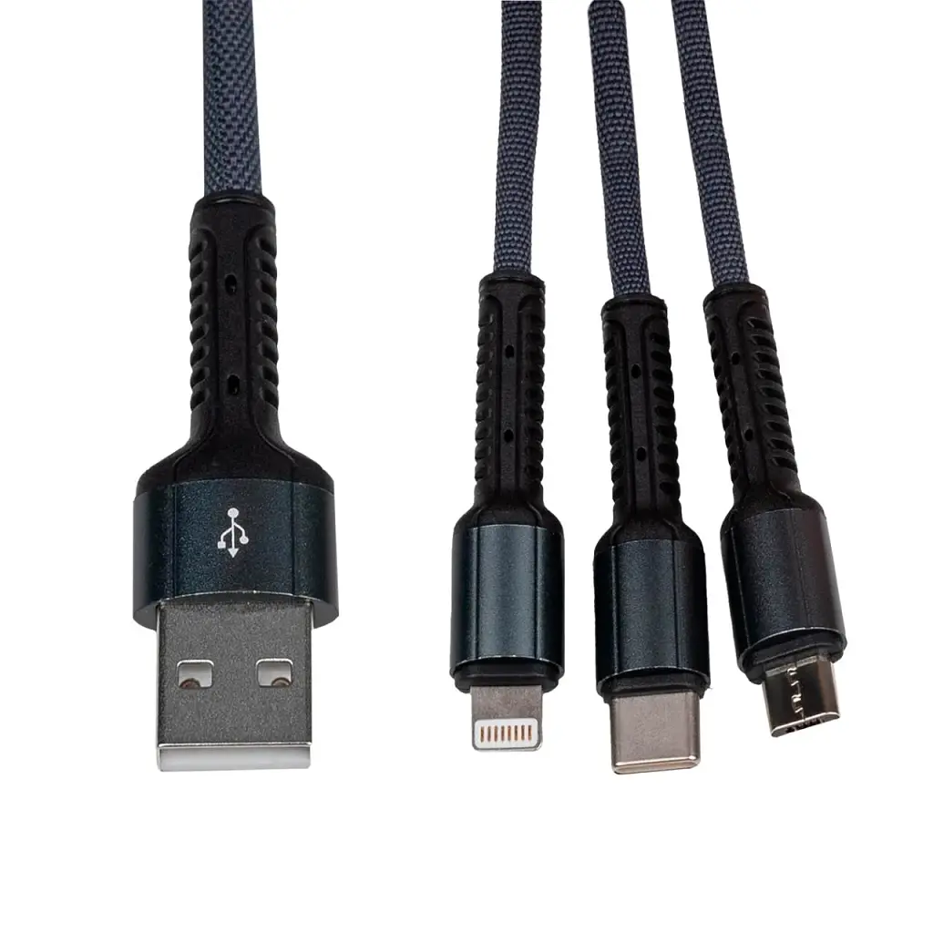 Кабель LogicPower USB to Type-C/Lightning/Micro-USB 3 в 1 QC 3.4A 1.2 м сірий