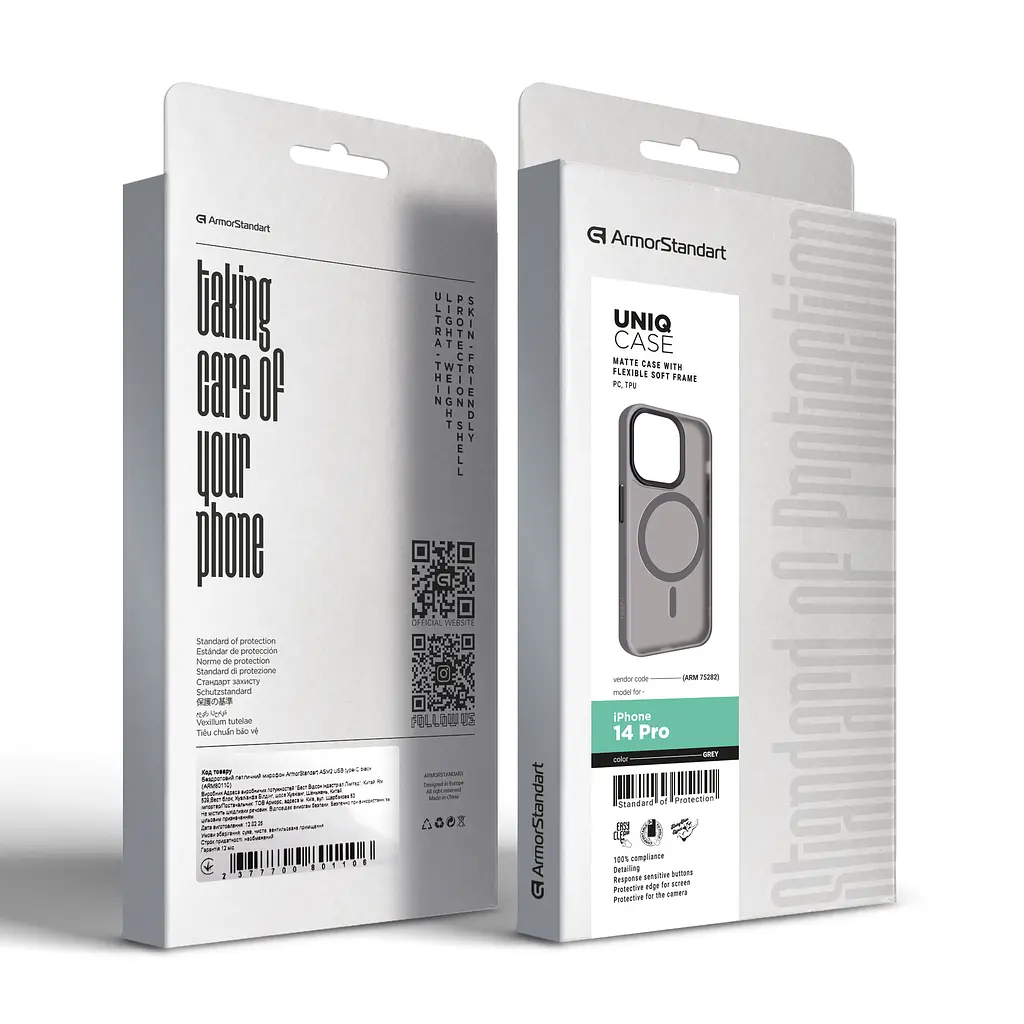 Чехол для Apple iPhone 14 Pro, Uniq MagCase, серый, противоударный, панель-накладка с магсейф, ударопрочный TPU+PC, с магнитом MagSafe, поддержка полноценной беспроводной зарядки, ArmorStandart (ARM75282) - фото 6