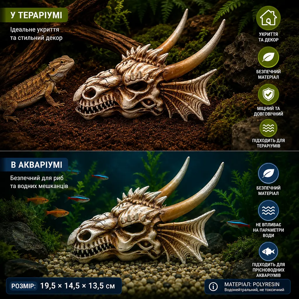 Декорація череп дракона Hobby Dragon Skull M 19,5×14,5×13,5 см для акваріума і тераріума (32075) - фото 6