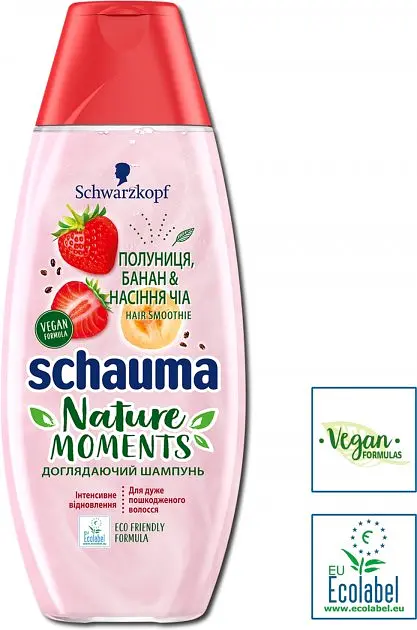 Шампунь Schauma Nature Moments Смузі Полуниця, Банан і Насіння Чіа, для дуже пошкодженого волосся, 400 мл - фото 2