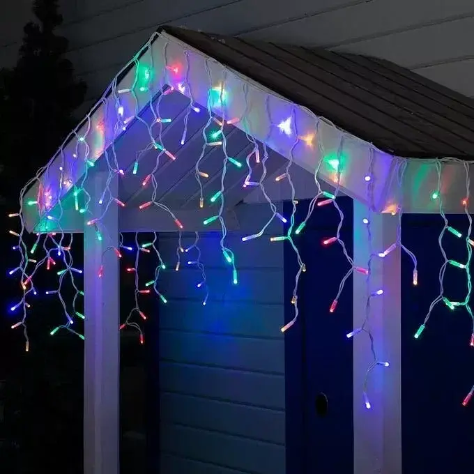 Новорічна святкова гірлянда бахрома 120 Led прозорий провід 3х0.5 м холодний білий  - фото 6
