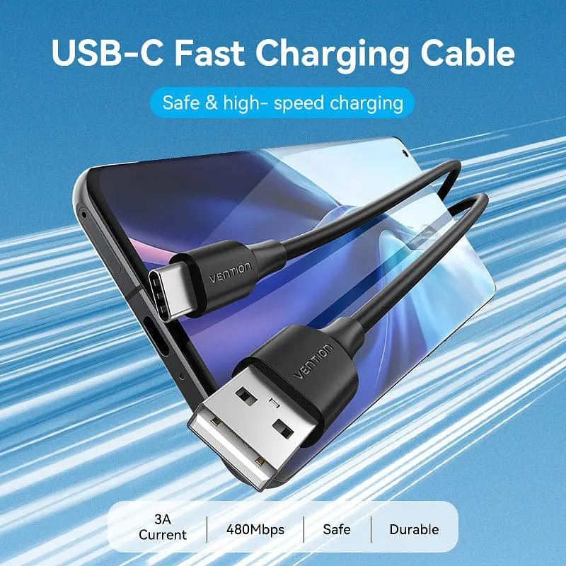Кабель USB 2.0 AM-Type-CM, 3.0 м, 60W PVC чорний Vention - фото 4