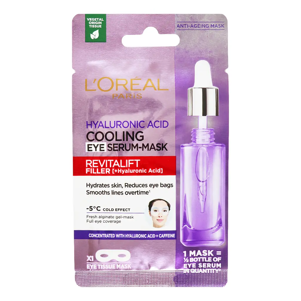 Охолоджувальна тканинна маска-сироватка для шкіри навколо очей L'Oreal Paris Revitalift Filler з гіалуроновою кислотою та кофеїном 11 г - фото 2