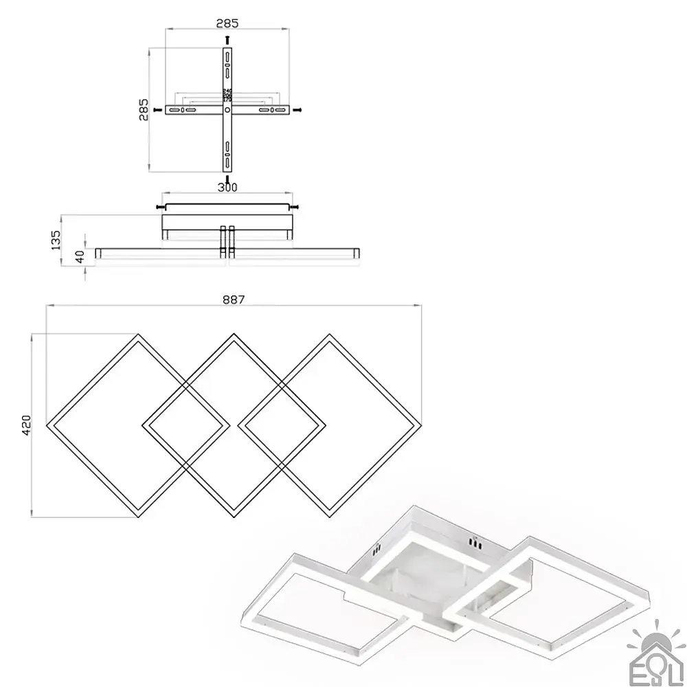 Смарт люстра керована світлодіодна SQUARE 3S 90 Вт 887x420x135 мм Бiла ESLLSE - фото 8