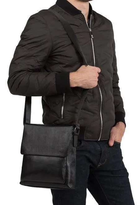 Сумка-месенджер шкіряна Tiding Bag Чорна - фото 10