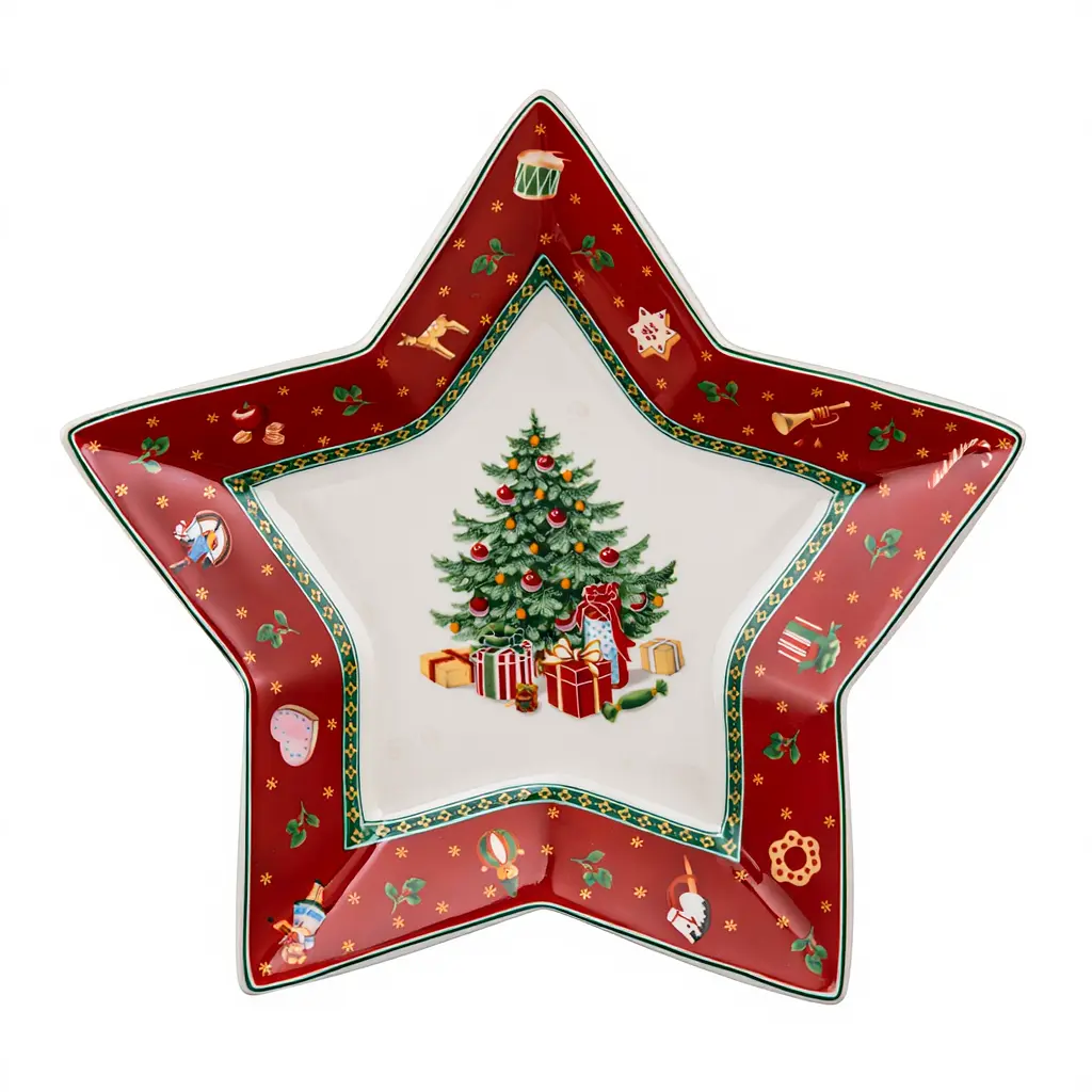 Блюдо сервировочное новогоднее для закусок Christmas 25.5 фарфоровое Yiwu HP-SDHK-19 - фото 2