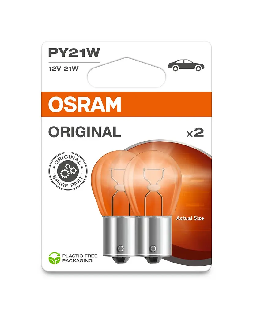 Комплект вказівних ламп розжарювання OSRAM 7507-2BL PY21W Amber 12V BAU15s Blister (2 шт) - фото 6