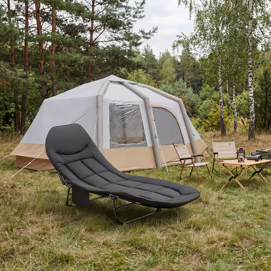 Шезлонг-ліжко туристичне Outtec Sun Zen розкладне м'яке з матрацом чорний - фото 6
