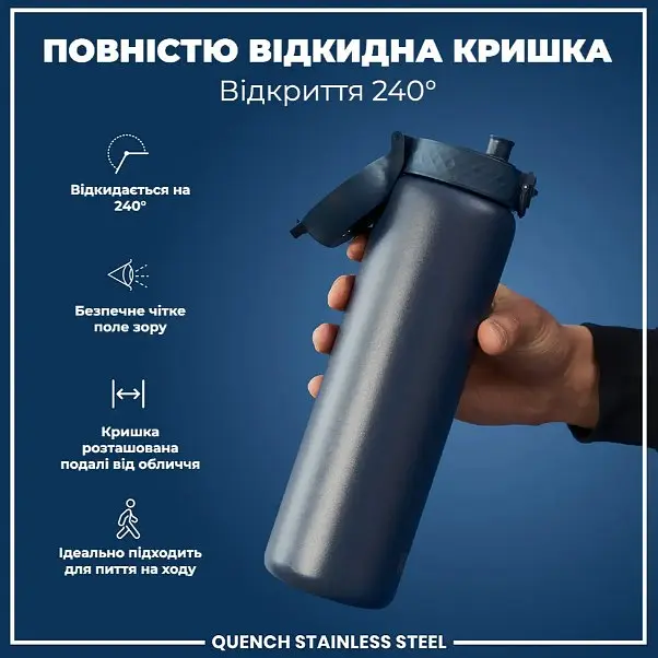 Бутылка для воды ION8 металлическая 1200 мл Stainless Steel Ash Navy (I8SS1000ANAVY) - фото 3