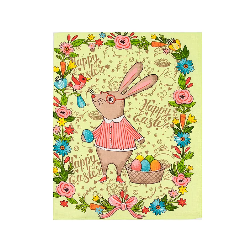 Набор кухонных полотенец Руно Пасхальный Кролик 60х45 см 3 шт. салатовый (710Т_Пасхальный зайчик салатовый) - фото 2