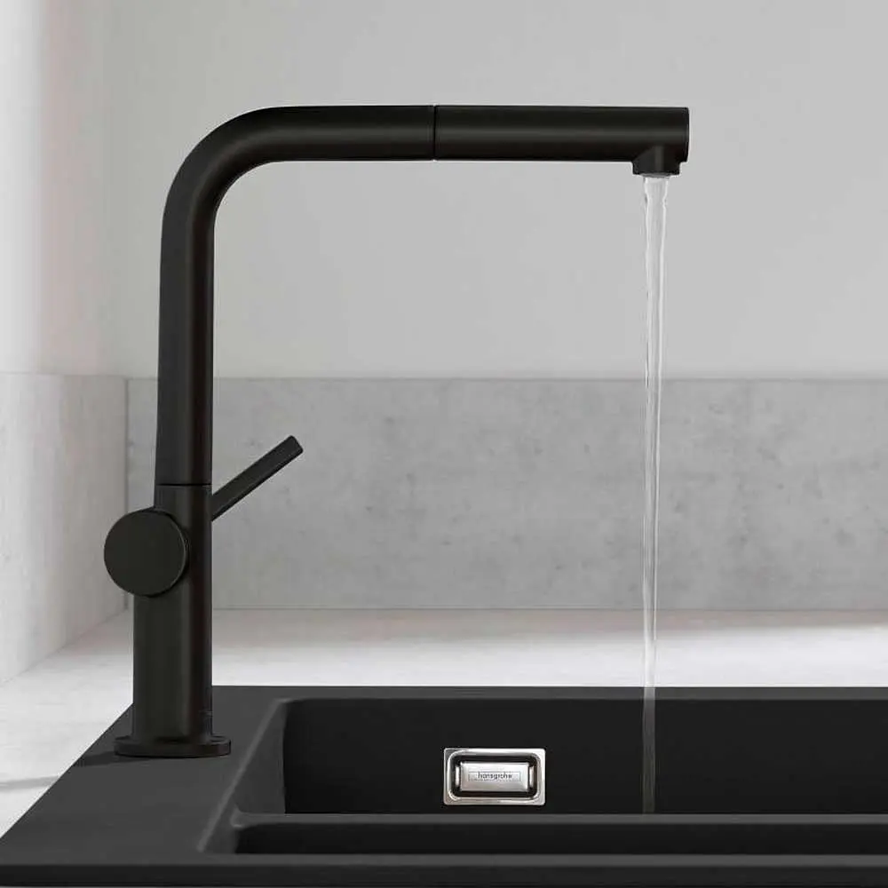 Смеситель для кухни Hansgrohe Talis 270 1jet с вытяжным изливом Sbox черный матовый 72809670 Черный матовый - фото 2