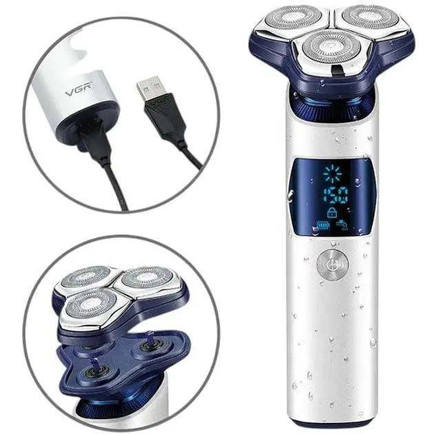 Электробритва для мужчин XPRO V-328 роторная для влажного и сухого бритья с плавающими головками бело-синяя (41882-VGR V-328_533) - фото 4