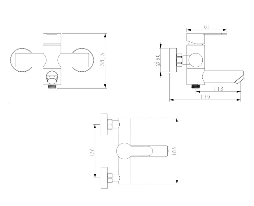 Смеситель для ванны Brinex Pure 006 Graphite BRIPUR006GRP - фото 4