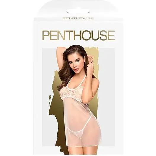 Приталена сорочка-сітка зі стрінгами Penthouse - All Yours White S/M - фото 3