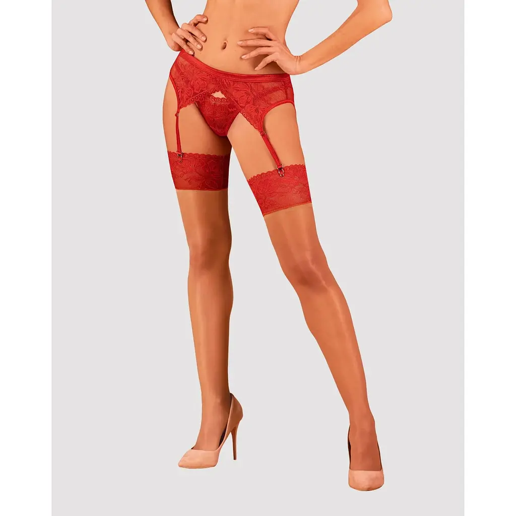Панчохи під пояс із широким мереживом Obsessive Lacelove stockings M/L - фото 4